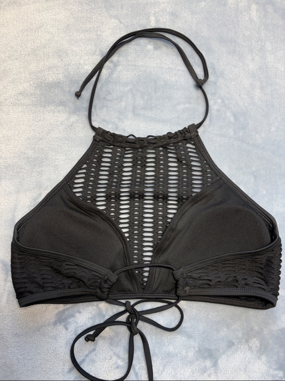 No Boundaries Black High Neck Crochet Bikini Top - Picture 4 of 4